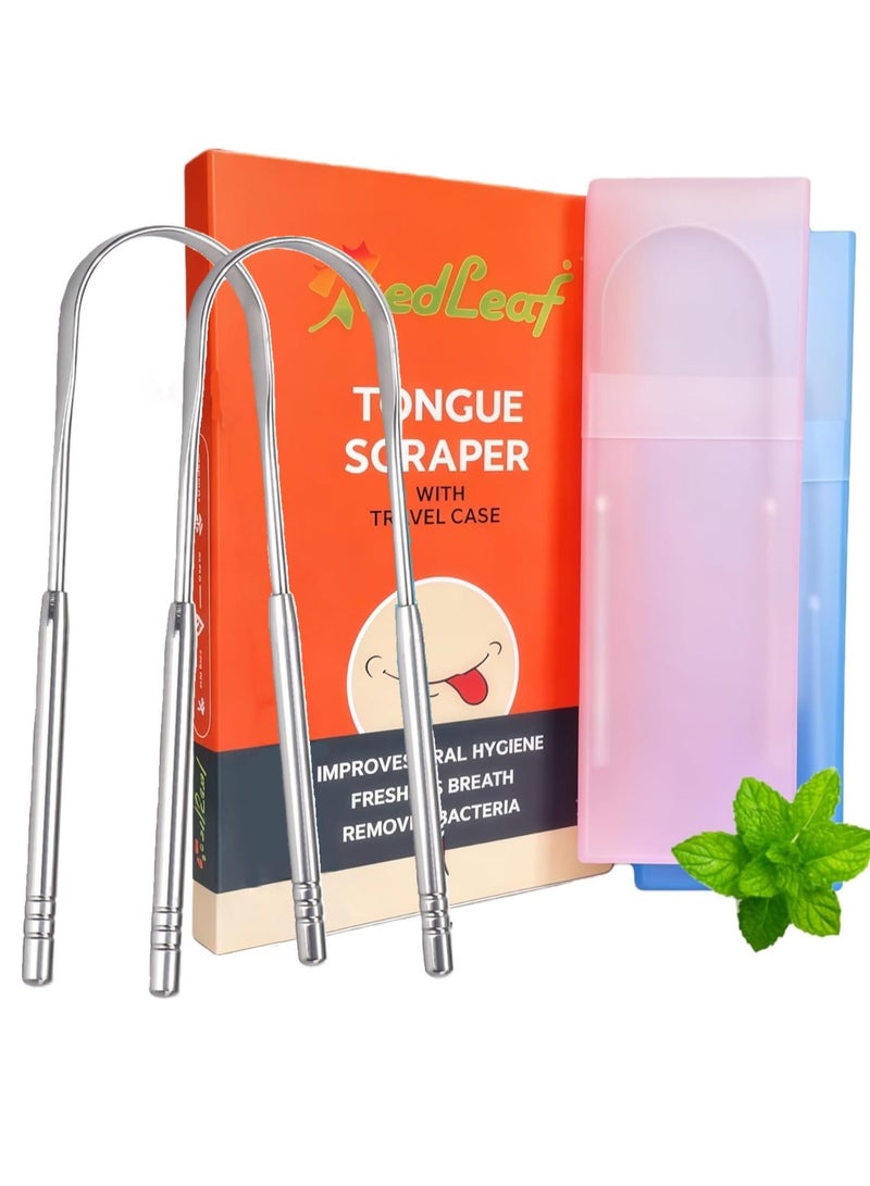 ريد ليف أداة تنظيف اللسان من الستانلس ستيل عبوة 2 مع علب سفر للعناية بالفم وانتعاش النفس - Image 1